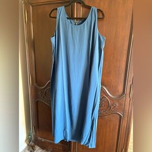 NWT Eileen Fisher Blue Silk Scoop Neck Midi Dress size XL